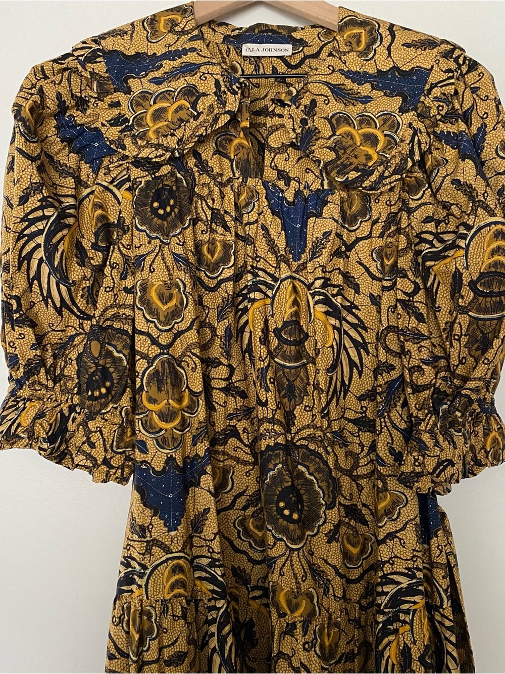 NWOT Ulla Johnson Mustard, Navy & Black Floral Midi Dress